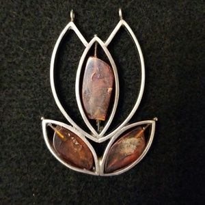 Vintage Sterling Silver Large Flower Pendant, 2.5"